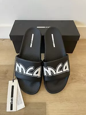 MCQ Alexander McQueen Logo Open Toe Slides Men's Size 10 (EUR 43) Black/White • $35