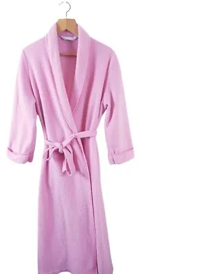 Vintage St Michael M&s Pink Velour Velvet Long Frill Dressing Gown Robe 14/16 • £24.95