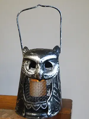 Vintage METAL Owl LANTERN Candle HOLDER Primitive DOUBLE Sided 6” HONG KONG • $20.99