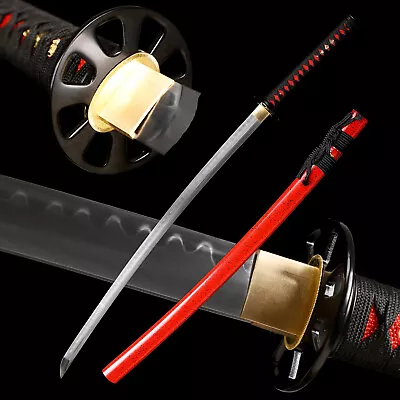 Red Clay Tempered T10 Steel Japanese Samurai Katana Sword Sharp Real Hamon • $99.99