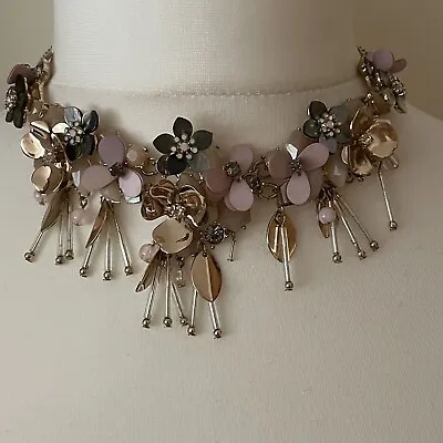 Statement Necklace Costume Jewellery Pink Gold Floral Accessorize Cruise Holiday • £12.50