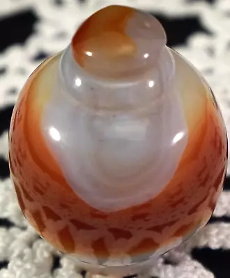 Sculpted Banded Agate Stone Snuff Bottle Rounded Shape Nice Coloring • $64.99