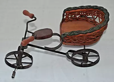 Vintage 12  Handmade Wrought Iron & Wood Bicycle / Tricycle Display Decor • £38.91