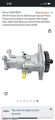 Vacuum Pump For Dodge Ram 2500 3500 94-02 Cummins 5.9 Diesel V8 5019734A 904-810 • $79.99