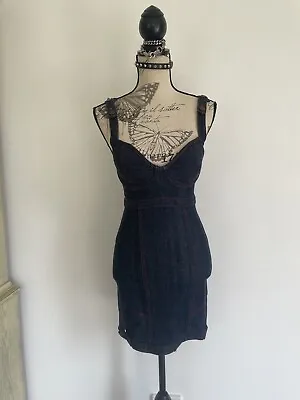 Vintage 90s Retro Pinup Goth Denim Bodycon Mini Dress Lip Service S • $150