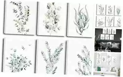  Framed 6 Pieces Prints Green Sage 12x16 Inch Botanical Plant Canvas Wall Art • $58.72