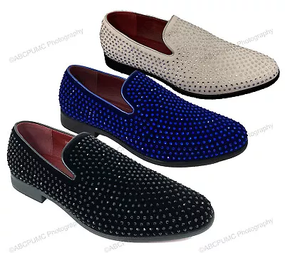 Men's Dress Shoes Rhinestone Stage Tuxedo Loafer Fashion Slip On Formal Glitter • $35.90