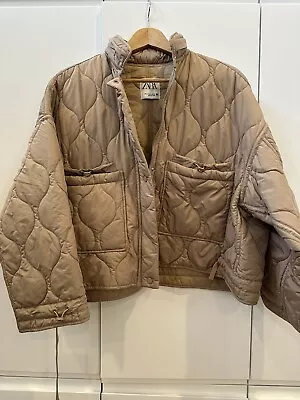 Zara Puffer Jacket Size M Beige Tan PO Excellent Condition • $10.50