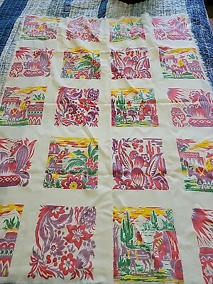 Vintage Tablecloth Southwest Print Cactus Donkey • $20