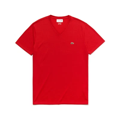 $49.95 • Buy Lacoste Red Short Sleeve Pima Cotton V-Neck Jersey T-Shirt