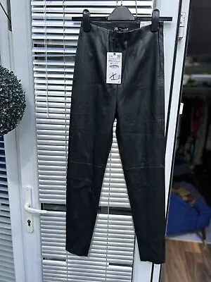 ZARA Black Raw Hem Faux Leather Leggings Zara Xs • £4.99