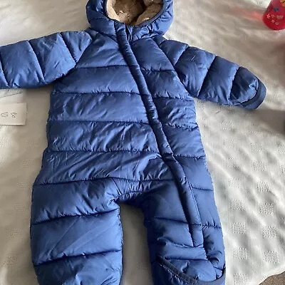 (58) Lily & Dan 0-3 Months Blue Ski/Snow Suit Build In Feet And Gloves Fur Lined • £3