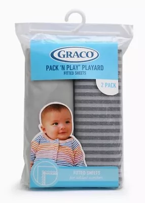 Graco Pack N Play Playard Fitted Sheets 2 Pack Gray Stripes Crib Size 39” X 27”  • $8.99