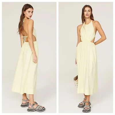 Staud Vanessa Side Cutout Stretch Cotton Halter Dress Yellow Womens Size Large • $124.99