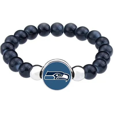 $20.95 • Buy Seattle Seahawks Women's Men's Black Beaded Chain Bracelet W Gift Pkg D1