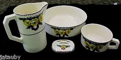 Antique Bonn Franz Mehlem Floral Wash Basin Pitcher Chamber Pot Soap Dish Set  • $451.62