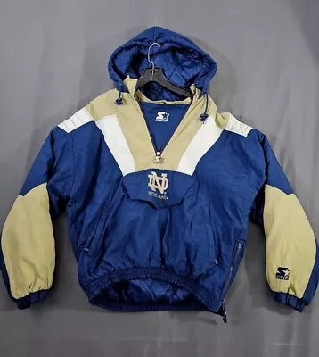 VTG 90s Notre Dame Starter Hoodie Jacket Men Medium Fighting Irish Quarter Zip • $79.88