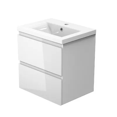 Bathroom Vanity Units And Sink Gloss White Cabinet Basin Wall Hung 500/600mm • £169.99