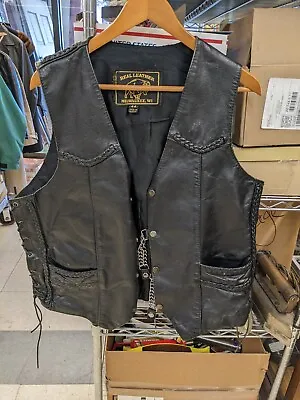 Real Leathers Milwaukee WI Black Genuine Snap Button Motorcycle Vest Size 44 • $29.95