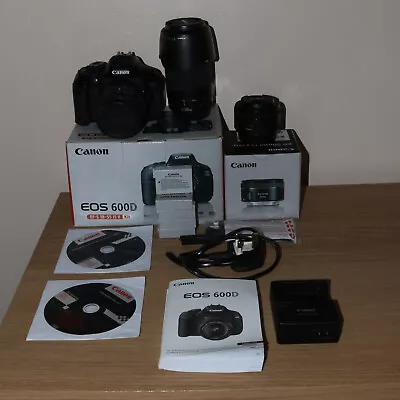 Canon EOS 600D 18.0MP Digital SLR Camera Bundle 3 Lenses 5 Batteries  • £300