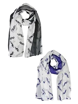 Black & Blue Sheer Mustache Fashion Print Scarf 2-pack Set • $11.99