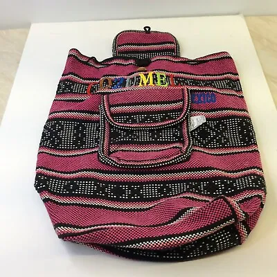 Backpack Cozumel LA CASA DEL SARAPE Pink Black Baja Mexican Knit Drawstring • $17.95