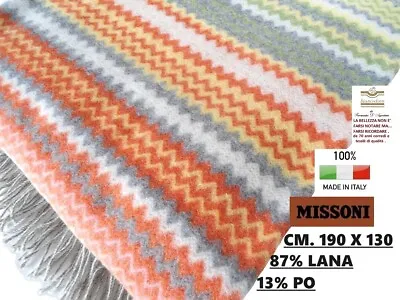 Plaid Blanket Missoni Cms. 130 X 190 With Fringe Soft Wool Shaved • $320.23