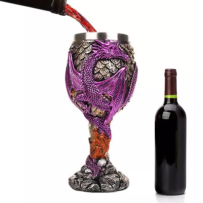Stainless Steel Medieval Dragons Wine Goblets Chalice Daily Drinking Party Decor • $48.66