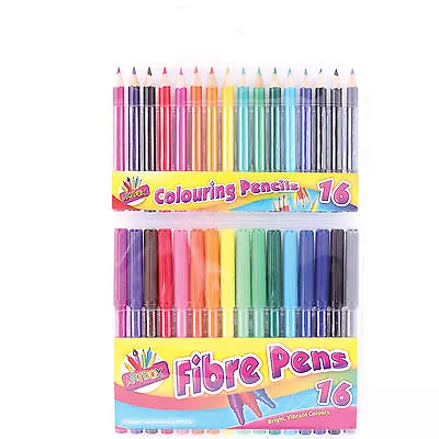 24 Piece Colouring / Colour Pens And Pencils Set- 12 Pencils 12 Pens - New • £2.99