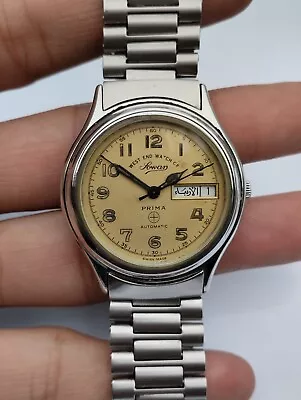 Vintage West End Watch Co Sowar Prima Automatic Day-Date Yellow Dial Men's Watch • $115