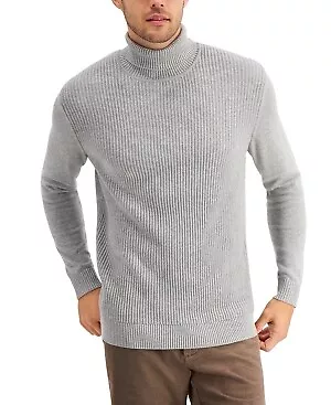 Club Room Mens Textured Cotton Turtleneck Sweater Soft Grey XL • $7