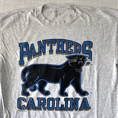 90s Carolina Panthers Football Big Logo T Shirt XL Vintage Gray NFL 1993 Graphic • $23.99