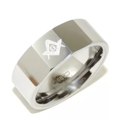 High Polish 3 Faceted Tungsten Mens Masonic Mason Symbol Ring SIZE 9-13 • $16.88