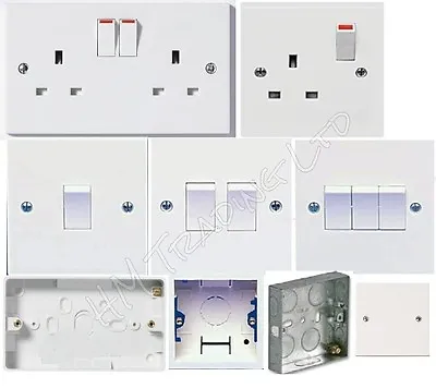 Switched Plug Sockets White Plastic UK Light Electrical Wall Socket 13 Amp • £3.80