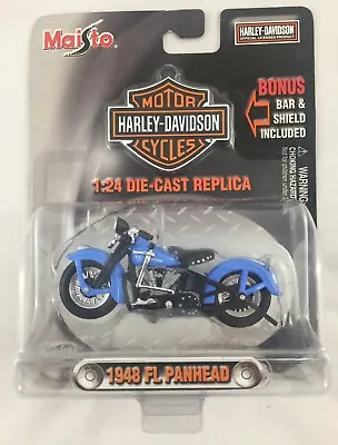 $15.81 • Buy 1948 Harley Davidson FL Panhead 1:24 Die-cast Replica Blue Maisto 2003 Unopened