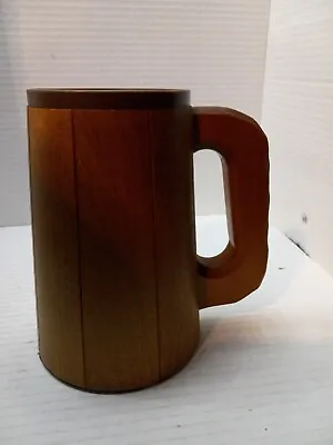 Beer Lovers Stein Wooden Brown 6 In X 5 1/2 In Vintage Mug With Plastic Cup  • $28