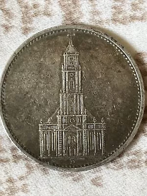 1934 D GERMANY (THIRD REICH)  Silver 5 MARK Coin  Potsdam Garrison Church  B07 • $25