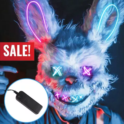 Halloween Rabbit Bear Killer LED Mask Plush Full Head Scary Fancy Cosplay Horror • £11.89