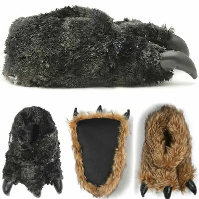 Mens Novelty Slippers Monster Bear Claw Slippers Memory Foam Fur Boys Shoes • £11.99