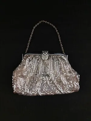 Vintage Whiting & Davis Silver Mesh Evening Handbag Purse W/ Rhinestone Closure • $19.99