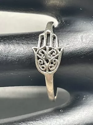 925 Sterling Silver Hamsa Hand Ring Size 7.5 Protection 3555 • £12.29