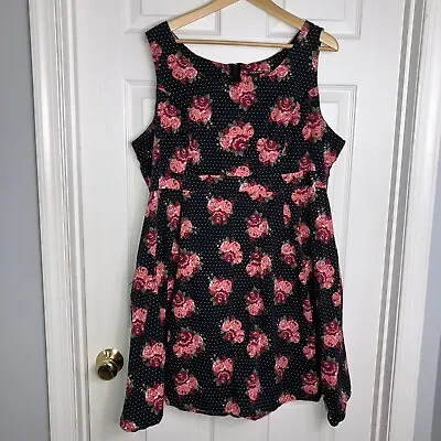 Torrid Womens Plus Size 22 Black Pink Floral Polka Dot Swing Dress Dark Academia • $18.45