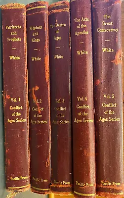 Villagesda ~1945  CONFLICT OF THE AGES  SERIES /5 Vol Red Oxford /Ellen G. White • $50