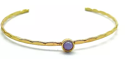 Skinny Wavy Cuff Bracelet Gold Tone Opalescent Bead Accent Classic Birthstone • $7.49