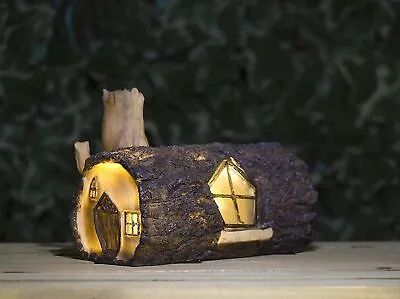 Solar Fairy House Garden Ornament Wooden Log Effect Light Up LED Home Outdoor • £17.99