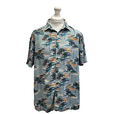 Marks And Spencer Blue Palm Tree Print Short Sleeve Hawaiian Shirt UK Men's XL • £6.99