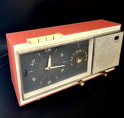 VTG Westinghouse Electric Clock MCM Coral White Tube AM Radio 1960s H720T5 Runs • $69.99
