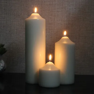 £8.95 • Buy Thick Round White Classic Church Pillar Table Candles Long Burn Time Unscented