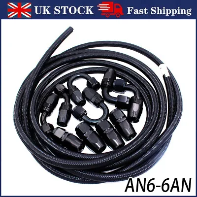 £47.90 • Buy AN6 6AN Fitting Nylon Stainless Steel Braided Fuel Hose End Adapter Oil Line Kit