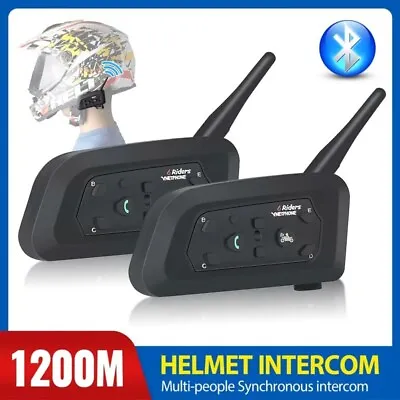 V6 Pro Motorcycle Helmet Bluetooth Headset 6 Riders Communication System 1200M • $36.69